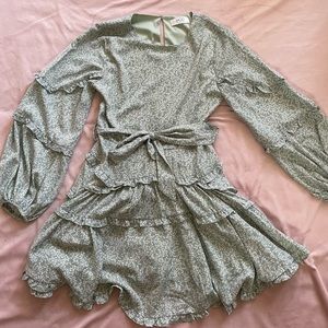 Sage green floral bohemian long sleeve dress